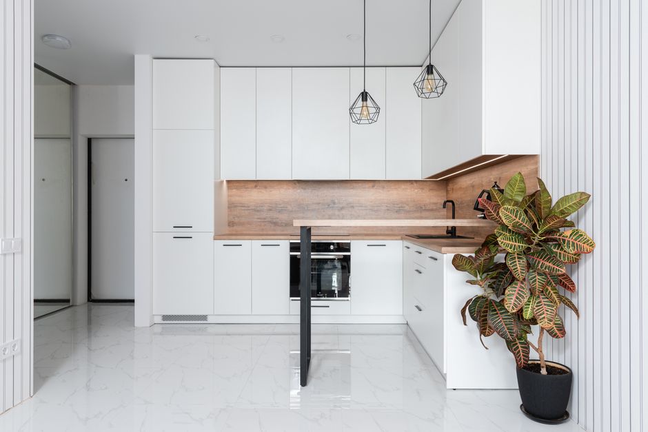 Wood cabinet doors and drawers in a clean modern home