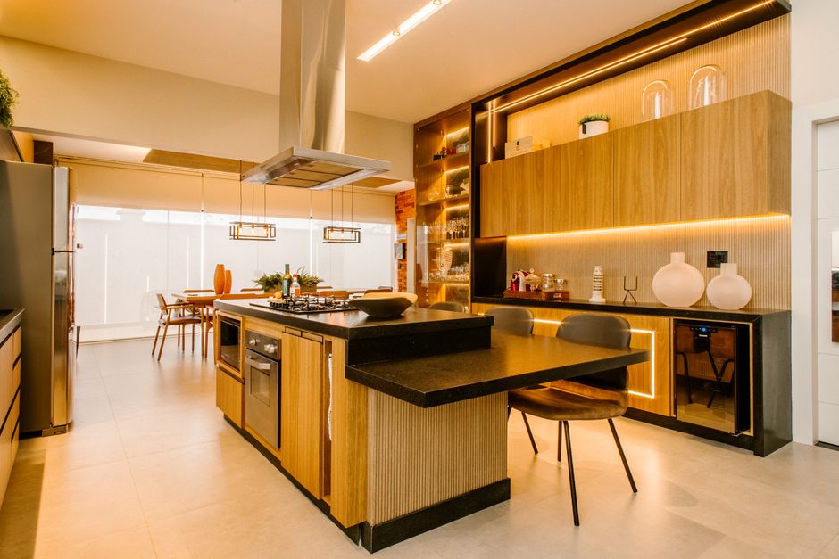Built-in cabinetry along a wall in a lit interior
