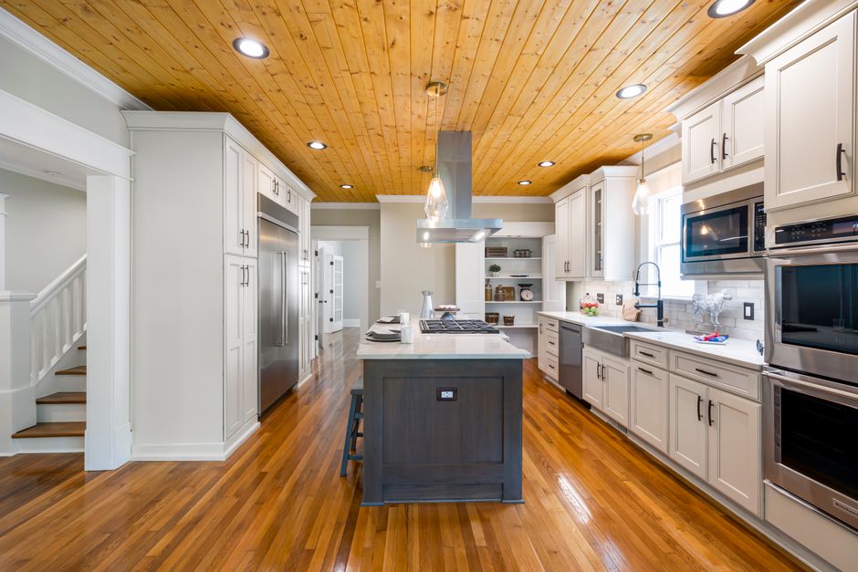 Wooden cabinets in a bright home interior